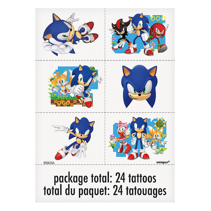 Sonic the Hedgehog Tattoo Sheets, 4 Sheets, 24 Tattoos