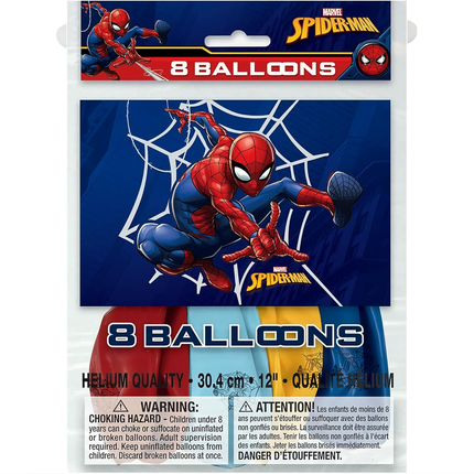 Spider-Man balloon package with character illustration on a blue background