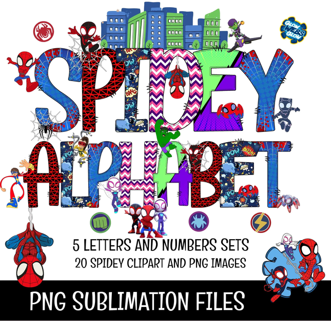 Spidey and His Amazing Friends Doodle Alphabet PNG Bundle Instant Download