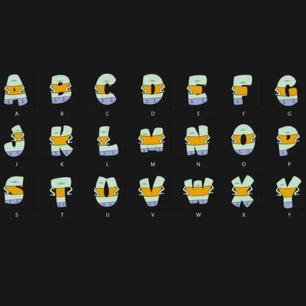 Sponge Bob Doodle Alphabet Letters PNG Bundle Instant Download