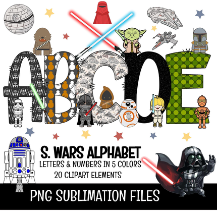 Star Wars Doodle Alphabet Letters PNG Bundle Instant Download