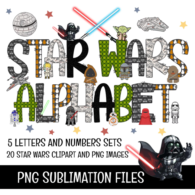 Star Wars Doodle Alphabet Letters PNG Bundle Instant Download