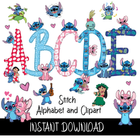Lilo & Stitch Doodle Alphabet Letters PNG Bundle Instant Download