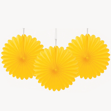 Sunflower Yellow Tissue Paper Fans 6", 3ct