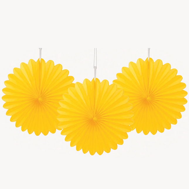 Sunflower Yellow Tissue Paper Fans 6", 3ct