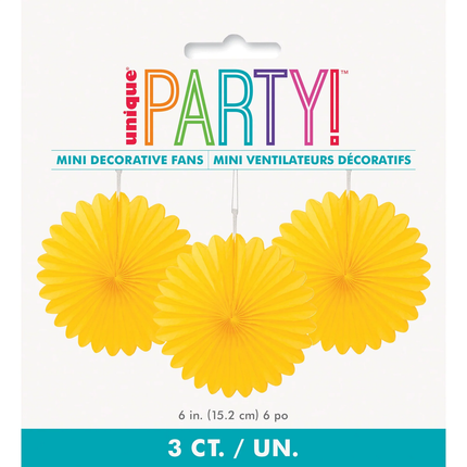 Sunflower Yellow Tissue Paper Fans 6", 3ct