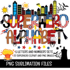 SuperHero Doodle Alphabet Letters, Numbers PNG Bundle Instant Download