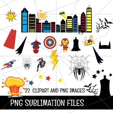 SuperHero Doodle Alphabet Letters, Numbers PNG Bundle Instant Download