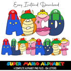 Super Mario Doodle Alphabet Letters PNG Bundle Instant Download