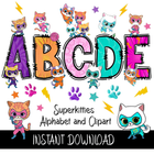 Superkitties Doodle Alphabet Letters PNG Bundle Instant Download