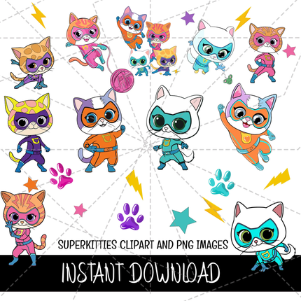 Superkitties Doodle Alphabet Letters PNG Bundle Instant Download