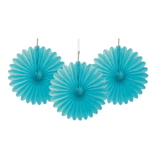 Terrific Teal Tissue Paper Fans 6", 3ct