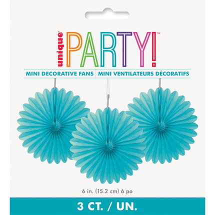 Terrific Teal Tissue Paper Fans 6", 3ct
