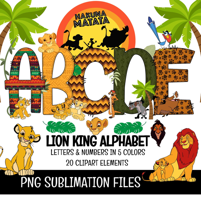 Lion King Doodle Alphabet Letters PNG Bundle Instant Download