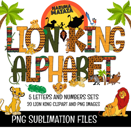 Lion King Doodle Alphabet Letters PNG Bundle Instant Download