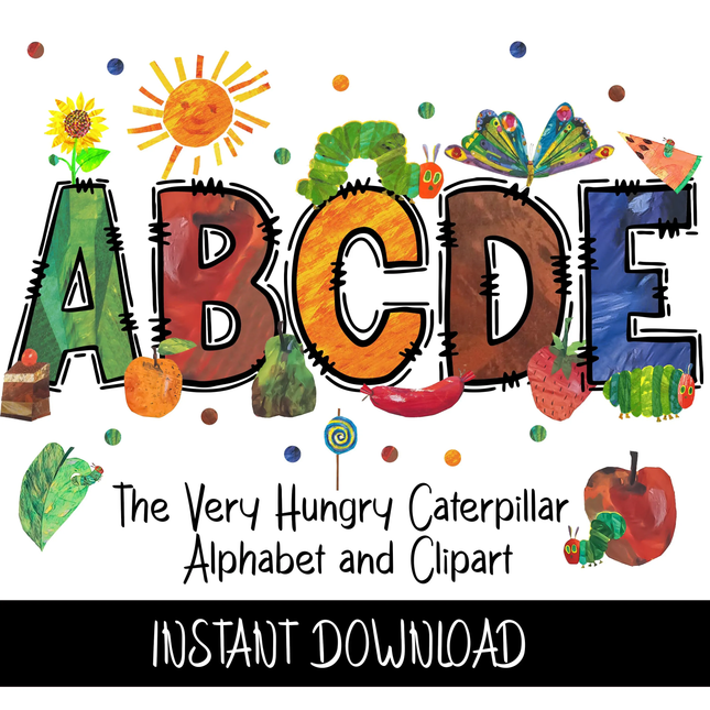The Very Hungry Caterpillar Doodle Alphabet Letters PNG Bundle Instant Download