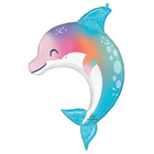 Colorful dolphin-shaped balloon on a white background