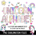 Unicorn Doodle Alphabet Letters PNG Bundle Instant Download