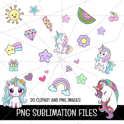 Unicorn Doodle Alphabet Letters PNG Bundle Instant Download