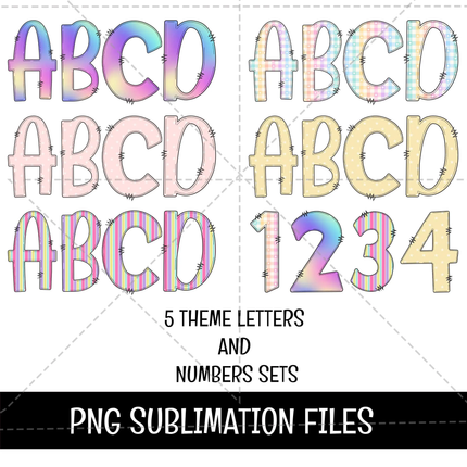 Unicorn Doodle Alphabet Letters PNG Bundle Instant Download