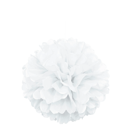 White Solid Hanging Tissue Pom Pom 16"
