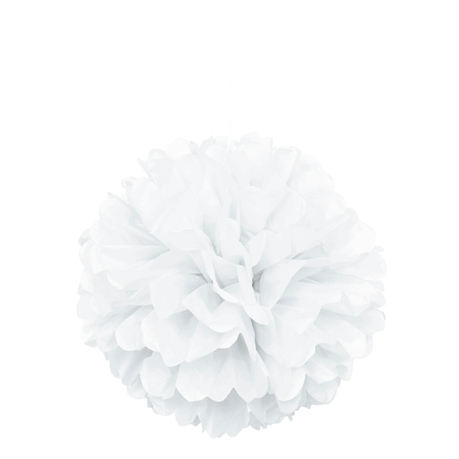 White Solid Hanging Tissue Pom Pom 16"