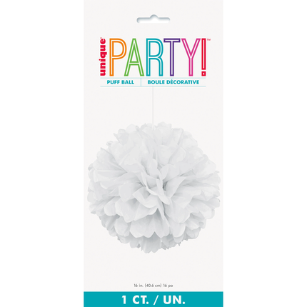White Solid Hanging Tissue Pom Pom 16"