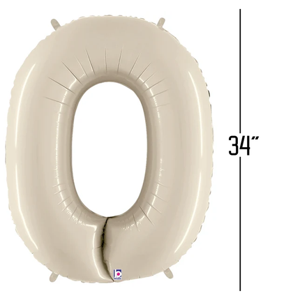 White Sand 0 Number Foil Balloon 34"