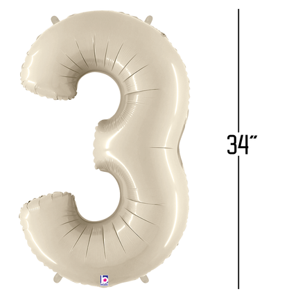 White Sand 3 Number Foil Balloon 34"