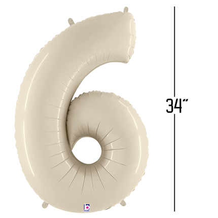 White Sand 6 Number Foil Balloon 34"