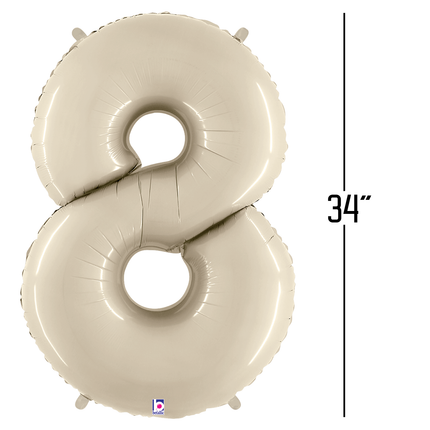 White Sand 8 Number Foil Balloon 34"