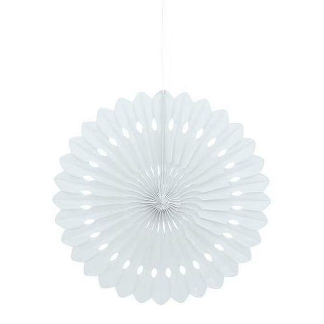 White Solid Tissue Paper Fan 16"
