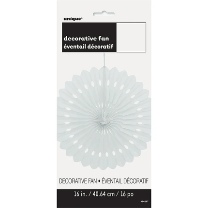 White Solid Tissue Paper Fan 16"