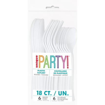 White Solid Assorted Plastic Cutlery, 18ct