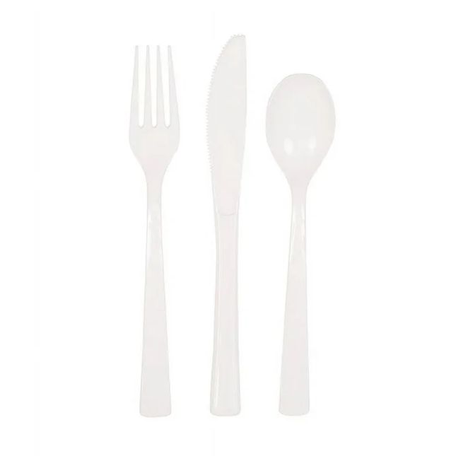 White Solid Assorted Plastic Cutlery, 18ct