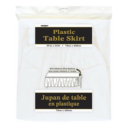 White Solid Plastic Table Skirt, 29" x 14 ft