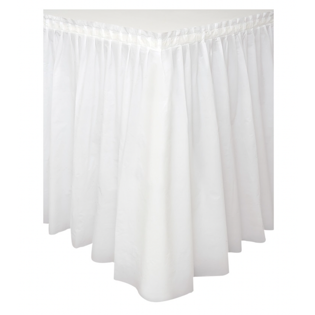 White Solid Plastic Table Skirt, 29" x 14 ft