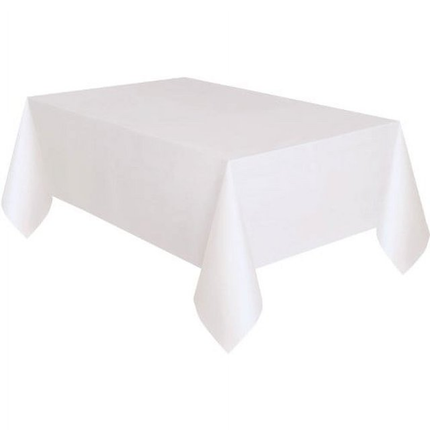 White Solid Rectangular Plastic Table Cover, 54" x 108"