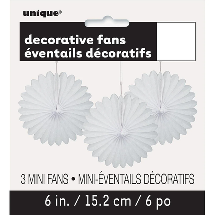 White Tissue Paper Fans 6", 3ct