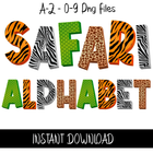 Wild Safari Doodle Alphabet Letters PNG Bundle Instant Download