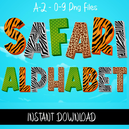 Wild Safari Doodle Alphabet Letters PNG Bundle Instant Download
