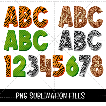 Wild Safari Doodle Alphabet Letters PNG Bundle Instant Download