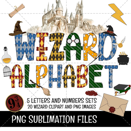 Harry Potter Wizard Magic Doodle Alphabet Letters, Numbers PNG Bundle Instant Download