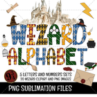 Harry Potter Wizard Magic Doodle Alphabet Letters, Numbers PNG Bundle Instant Download