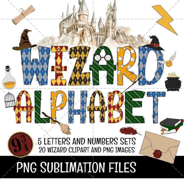 Harry Potter Wizard Magic Doodle Alphabet Letters, Numbers PNG Bundle Instant Download