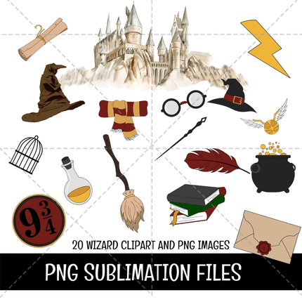 Wizard Magic Harry Potter Doodle Alphabet Letters, Numbers PNG Bundle Instant Download