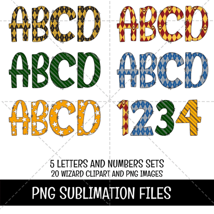 Wizard Magic Doodle Alphabet Letters, Numbers PNG Bundle Instant Download Harry Potter