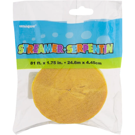 Yellow Crepe Paper Streamer, 81 ft