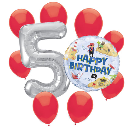 Ahoy Pirate 5th birthday set main: number 5 foil, themed foil and 8 matching latex balloons