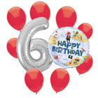 Ahoy Pirate 6th birthday set main: number 6 foil, themed foil and 8 matching latex balloons